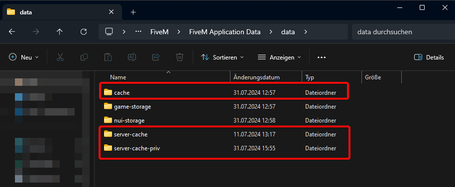 Ordner data mit Cache-Ordnern